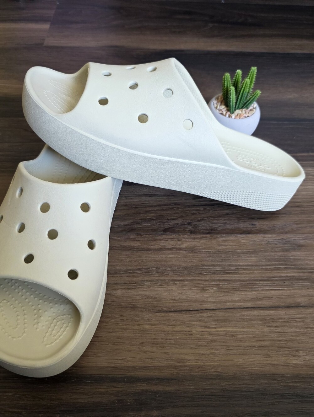Crocs Iconic Comfort Slip-On Slides in Off-White